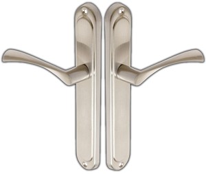 KLAMKA DO DRZWI ZE WSPOMAGANIEM SALIX SZYLD BEZ PRZEBICIA NIKIEL SATYNA