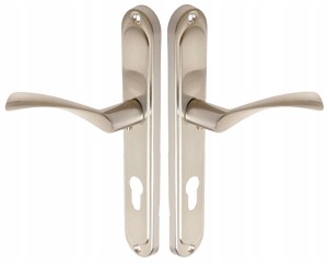 KLAMKA DO DRZWI ZE WSPOMAGANIEM SALIX 72 SZYLD NA WKŁADKĘ NIKIEL SATYNA