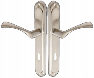 KLAMKA DO DRZWI ZE WSPOMAGANIEM SALIX 72 SZYLD NA KLUCZ NIKIEL SATYNA