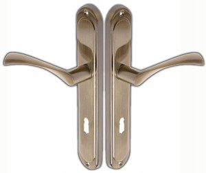 KLAMKA DRZWIOWA ZE WSPOMAGANIEM DO DRZWI SALIX 72 SZYLD NA KLUCZ PATYNA