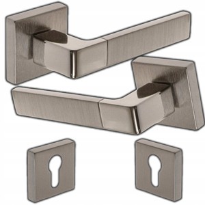 KLAMKA DRZWIOWA DO DRZWI Z TARCZKA KWADRATOWĄ NA WKŁADKĘ NIKIEL SATYNA