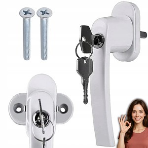 KLAMKA BIAŁA DO OKNA OKIENNA Z KLUCZYKIEM ZAMKIEM ANTYWŁAMANIOWA + ŚRUBY