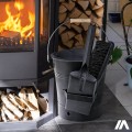 Wiadro na popiół i śmieci 12 l + zmiotka i łopatka - metalowe - kolor: czarny