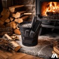 Wiadro na popiół i śmieci 12 l + zmiotka i łopatka - metalowe - kolor: czarny
