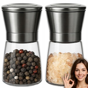 MŁYNEK RĘCZNY ZESTAW 2 MŁYNKÓW DO PIEPRZU SOLI SZKLANY PRECYZYJNE MIELENIE