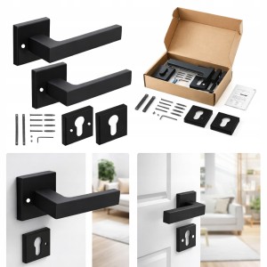 KLAMKA DRZWIOWA DO DRZWI WEWNĘTRZNYCH DOMU BIURA MATOWA CZARNA SZYLD WKŁAD