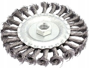 SZCZOTKA TARCZOWA M14 SPLATANA 115mm PLECIONY HARTOWANY DRUT STALOWY