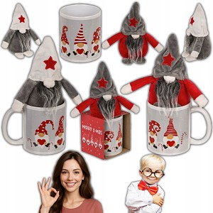 ZESTAW PREZENTOWY KUBEK ZE ŚWIĄTECZNYM KRASNALEM 350ml IDEALNY UPOMINEK