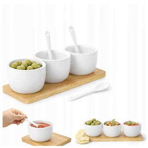 MISECZKI NA PRZEKĄSKI SOSY Z ŁYŻECZKAMI CERAMICZNE BIAŁE 90ml 7 ELEMENTÓW