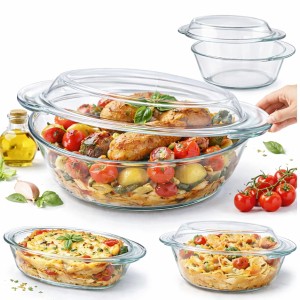 NACZYNIE ŻAROODPORNE DO PIECZENIA FORMA Z POKRYWĄ SZKLANA 2l + 750 ML