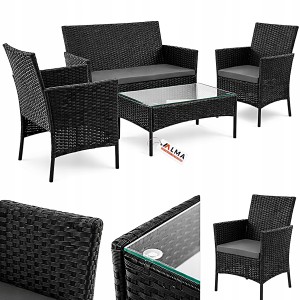 ZESTAW MEBLI OGRODOWYCH MEBLE OGRODOWE NA TARAS OGRÓD STOLIK SOFA CZARNE