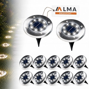 12x LAMPA OGRODOWA SOLARNA LAMPKI WBIJANE DYSK LED Z CZUJNIKIEM ZESTAW