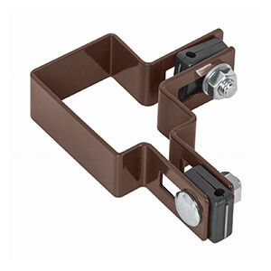 Obejma narozna pośrednia kompletna do montażu paneli ogrodzeniowych na słupku.