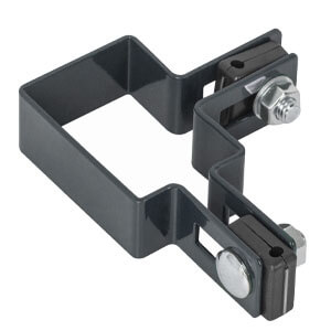 Obejma narozna pośrednia kompletna do montażu paneli ogrodzeniowych na słupku.