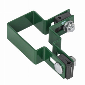 Obejma narozna pośrednia kompletna do montażu paneli ogrodzeniowych na słupku.